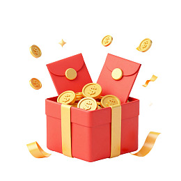 红色礼盒金币飞溅庆祝场景