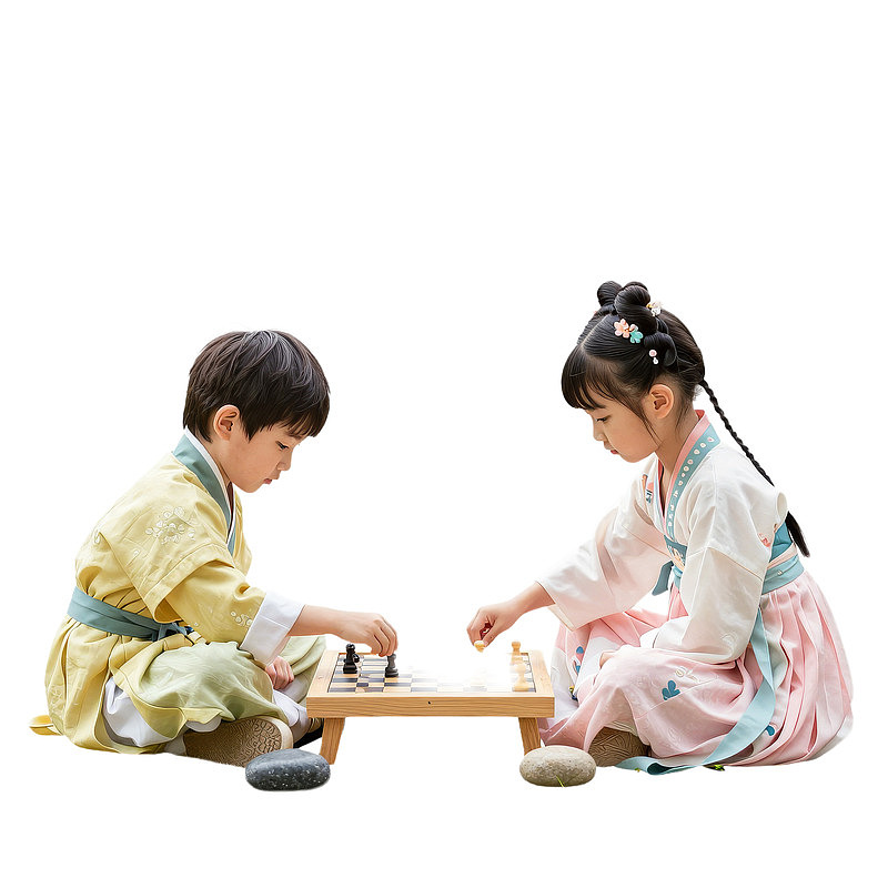 儿童身着汉服对弈围棋