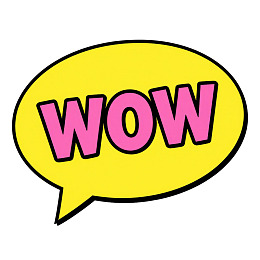 黄色对话框内粉色大写字母“WOW”