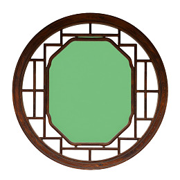 中式圆形木质窗格配绿色面板