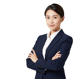 职业女性身着深蓝西装站立
