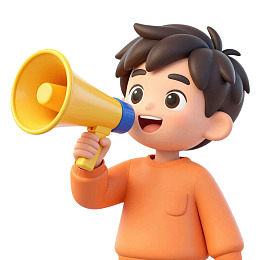 卡通男孩手持喇叭大声喊叫
