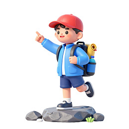 卡通男孩背包旅行指路