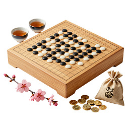 围棋棋盘配茶具与装饰花