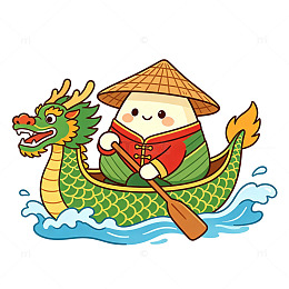 卡通龙舟端午节插画可爱创意粽子免扣素材