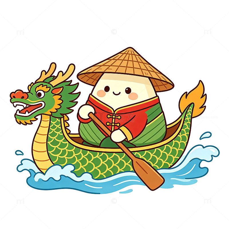 卡通龙舟端午节插画可爱创意粽子免扣素材