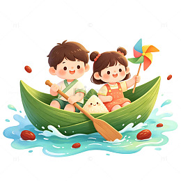 童趣端午划船插画免扣元素