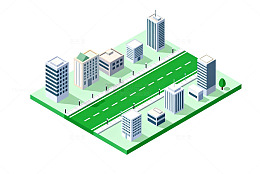 现代城市公路建筑插画