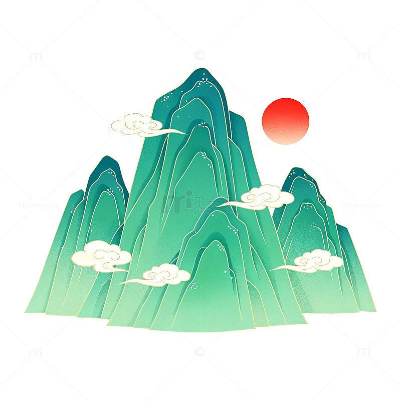 国潮风山水画元素矢量素材