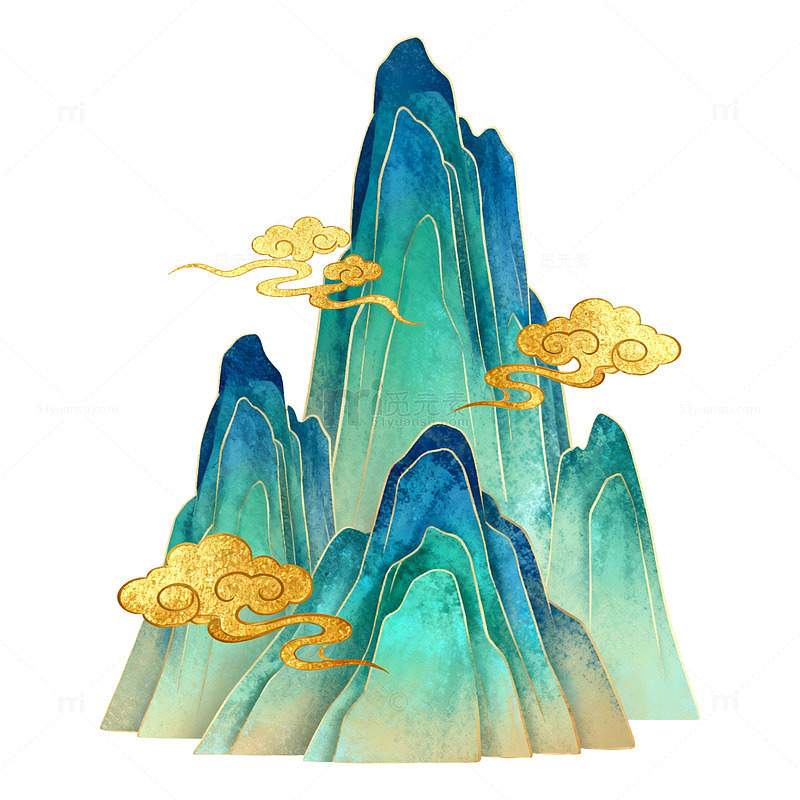 山水画金色云彩艺术插画