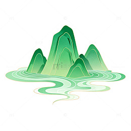 青绿山水矢量插画