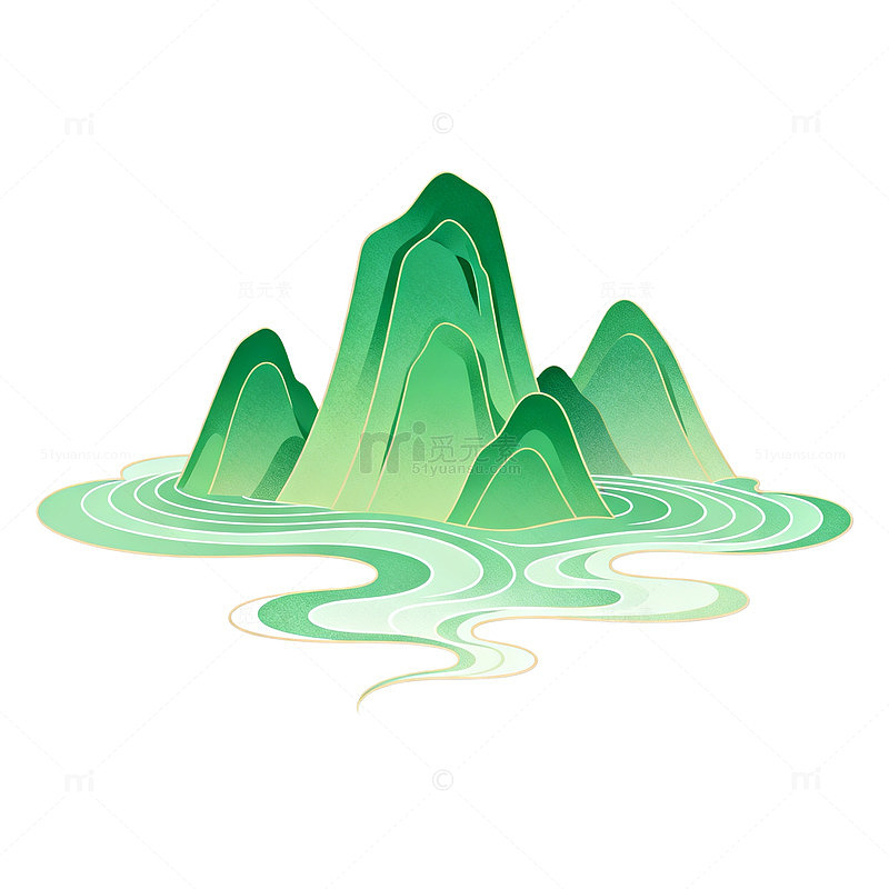 青绿山水矢量插画