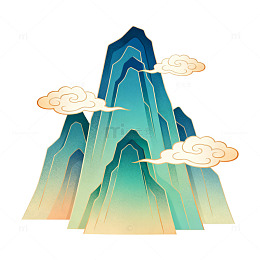国潮风山水画矢量图