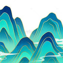 青绿山水国风插画