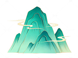 水墨风青山祥云插画设计素材