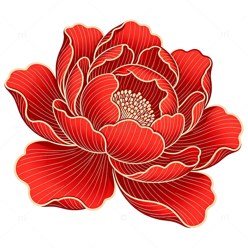 红色牡丹花纹样矢量图案