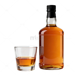 透明背景威士忌酒瓶玻璃杯
