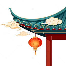 中国风建筑灯笼元素插画