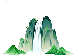 山水插画风格瀑布景观图