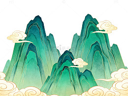 中国风山水画云雾缭绕