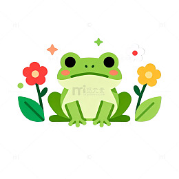 卡通青蛙花卉插画设计素材