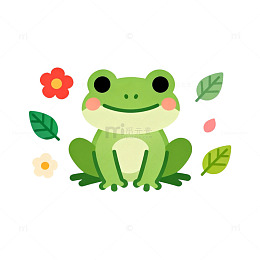 卡通青蛙花卉插画设计素材