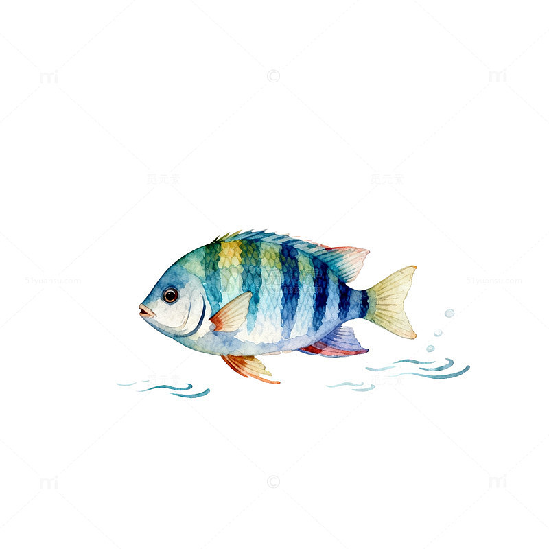 水彩鱼游动插画