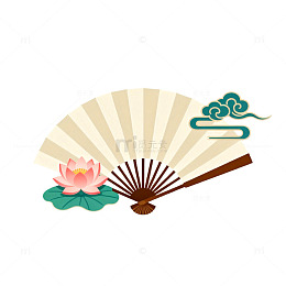 东方元素折扇荷花云纹图案