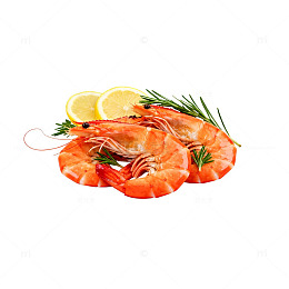 海鲜美食虾配柠檬香草图