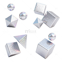 银质几何体与气泡创意组合