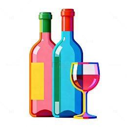 彩色酒瓶酒杯矢量图