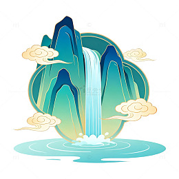 山水风景插画云彩水流
