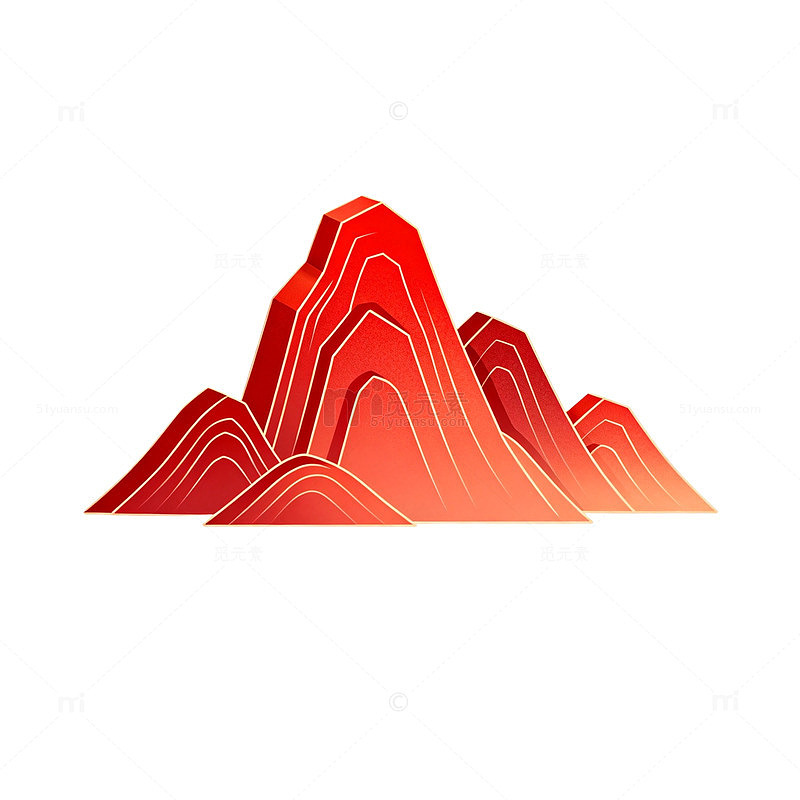 红色山水矢量图案设计素材
