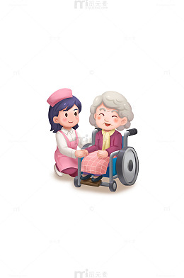 护士照顾老人插画