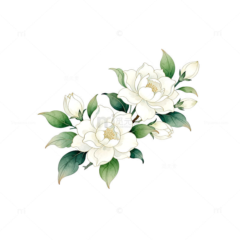 水彩花卉插画栀子花