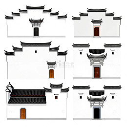 徽派建筑平面图矢量素材