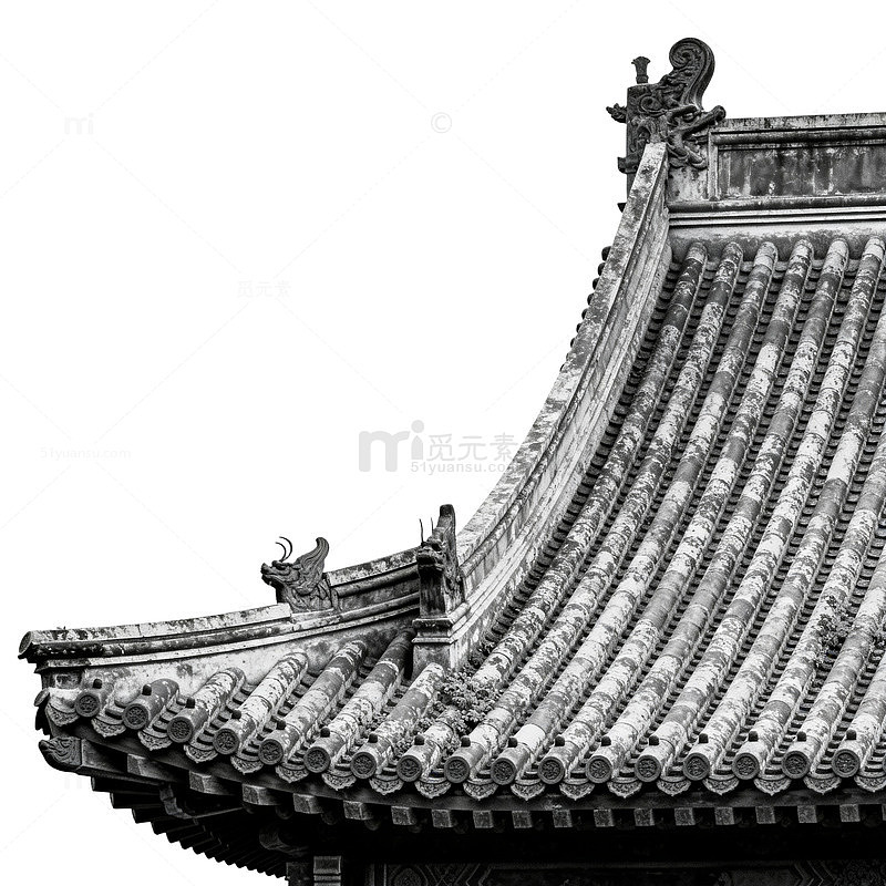 古建黑白色调屋顶特写