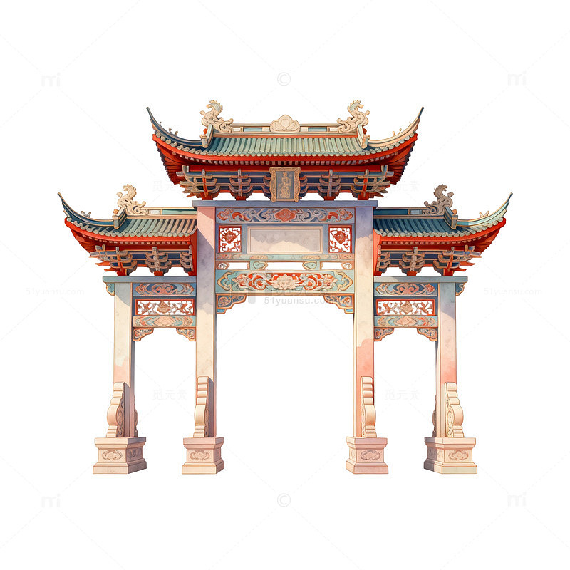 传统中式牌坊建筑模型