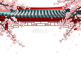 古风樱花建筑插画设计图