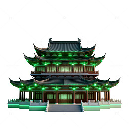 传统中式建筑夜景灯光效果图