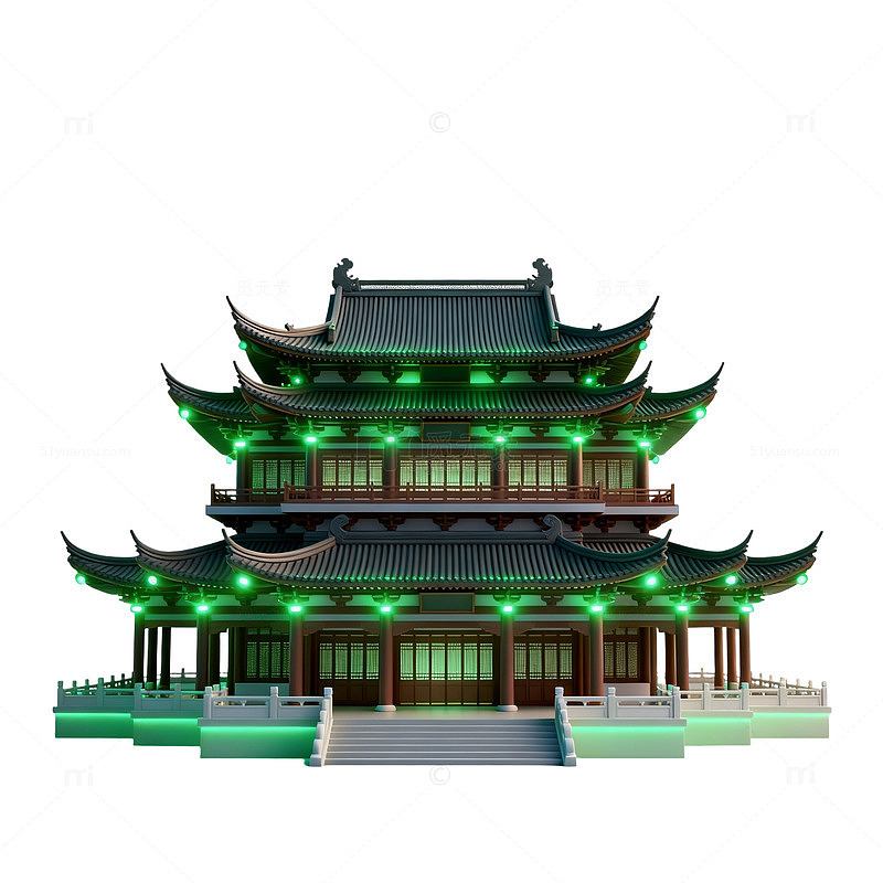 传统中式建筑夜景灯光效果图