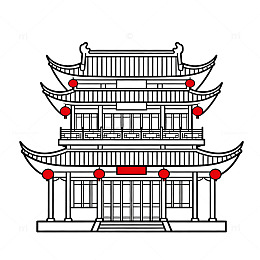 传统中式建筑线描图