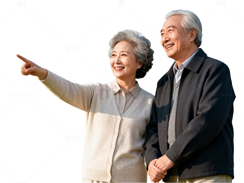 老年夫妇牵手散步