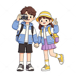 卡通情侣旅游插画免扣人物素材