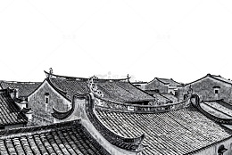 黑白水墨画传统民居建筑