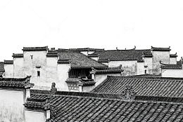 黑白江南古建筑剪影