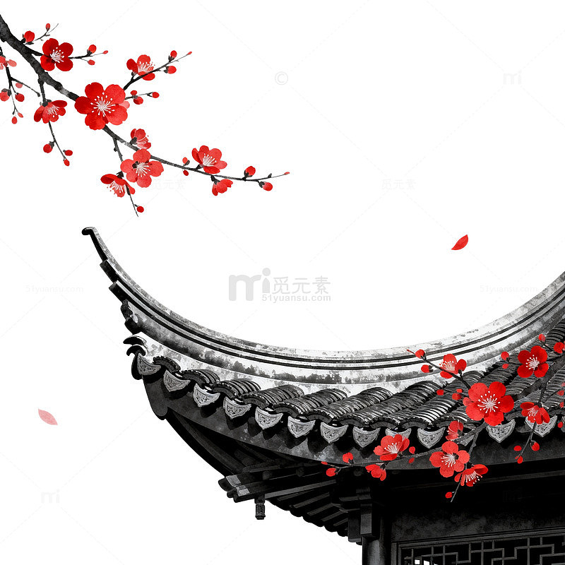 古风梅花屋檐艺术插画