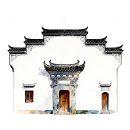 传统中式建筑水彩画
