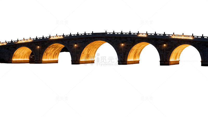 石拱桥夜景灯光倒影