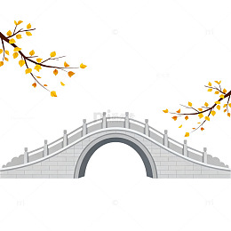 古典拱桥秋季风景矢量插画